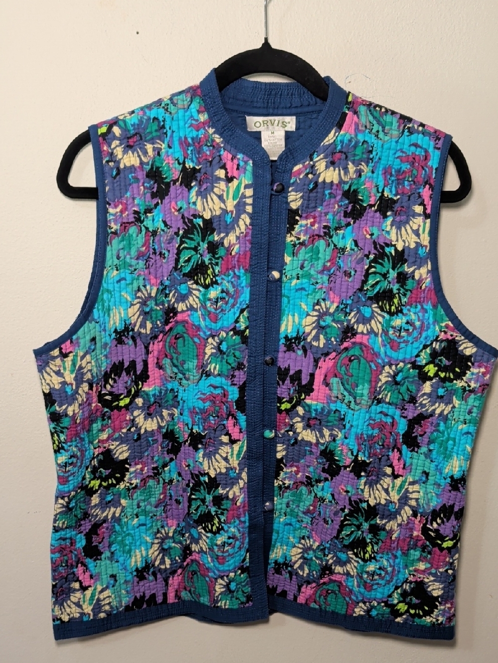 Orvis Quilted Tapestry Button-front Vest Colorful Floral Vintage Women's Size M